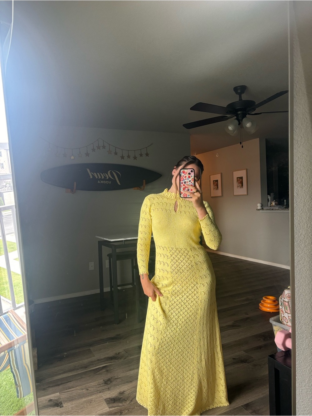 Vintage Lemon Yellow Long-Sleeve Knit Maxi Dress